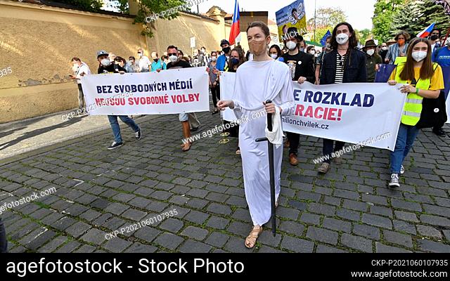 Demonstration staged by Million Moments for Democracy NGO entitled ""March for Just government"" leading to Czech Justice Ministry and ending in Wenceslas...