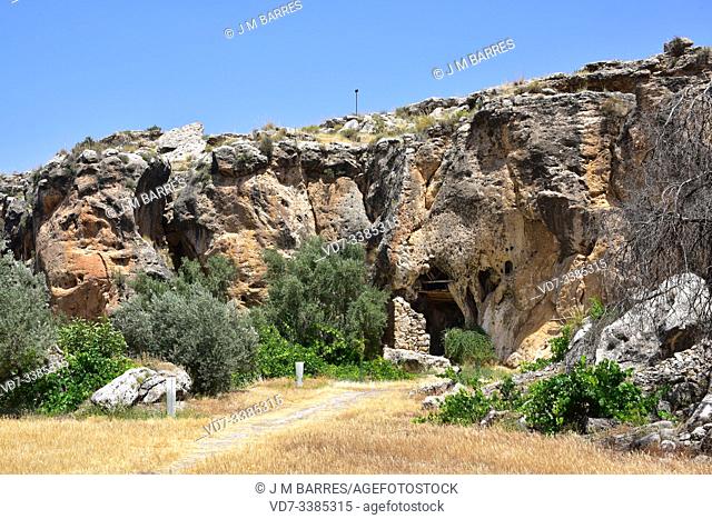 Travertine is a sedimentary rock formed by calcium carbonate precipitation in continental freshwater. This photo was taken in Alicun de las Torres