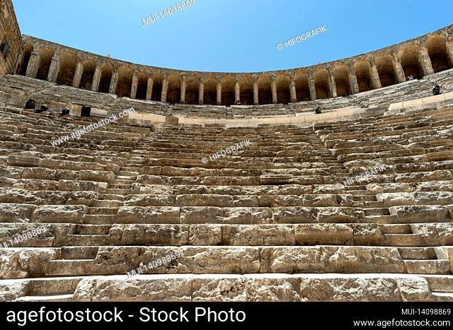 step zone of the roman ancient theater in aspendos, antalya, turkey