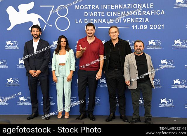 The director Gabriele Mainetti and cast: Claudio Santamaria, Aurora Giovinazzo, Pietro Castellitto, Franz Rogowski, Andrea Occhipinti ( producer )