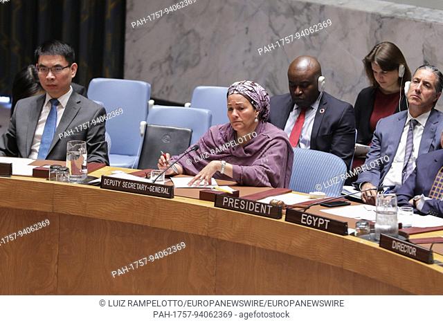 United Nations, New York, USA, August 29 2017 - Deputy Secretary-General Amina Mohammed attend a Security Council Meeting on peace keeping operations prier to...