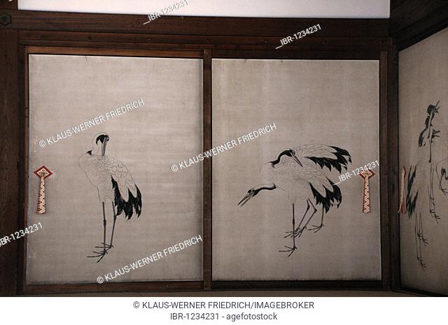 Sliding door with cranes, in the Imperial Palace, Gosho, shown to the population twice a year, Kyoto, Japan, Asia