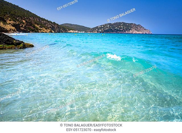 Ibiza beach of Aigua blanca in Santa Eulalia at Balearic islands also Aigues Blanques
