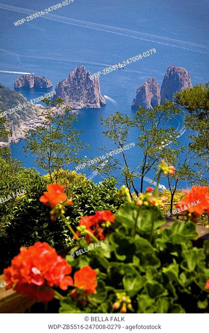 Stunning views from the top of Monte Solaro, Capri, Bay of Naples, Italy