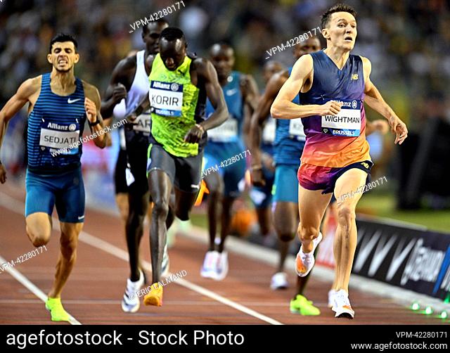 UK's Jake Wightman celebrates after winning the men's 800m, at the 2022 edition of the Memorial Van Damme Diamond League meeting athletics event, in Brussel