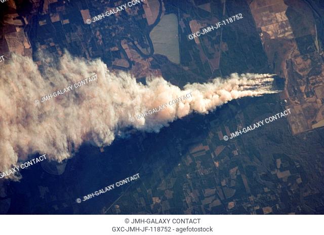 A Forest Fire in Ouachita National Wildlife Refuge, Louisiana is featured in this image photographed by an Expedition 12 crew member on the International Space...
