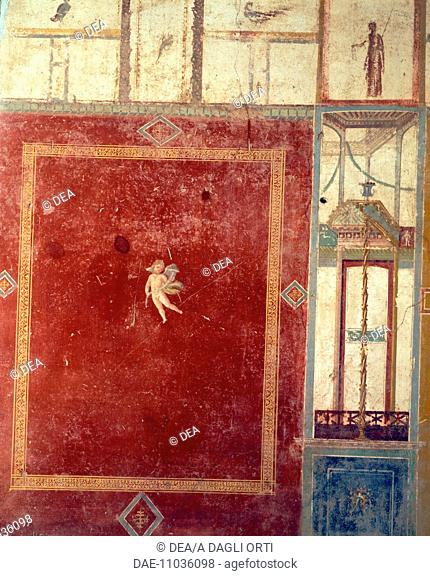 Fourth Style Pompeian fresco, the House of Pinario Ceriale, Pompeii (UNESCO World Heritage List, 1997), Campania. Roman Civilization, 1st Century