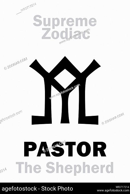 Astrology Alphabet: PASTOR (The Shepherd), constellation Boötes. Sign of Supreme Zodiac (External circle). Hieroglyphic character (persian symbol)