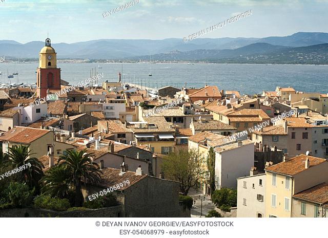 Clock Tower in St Tropez and ancient buildings in the resort