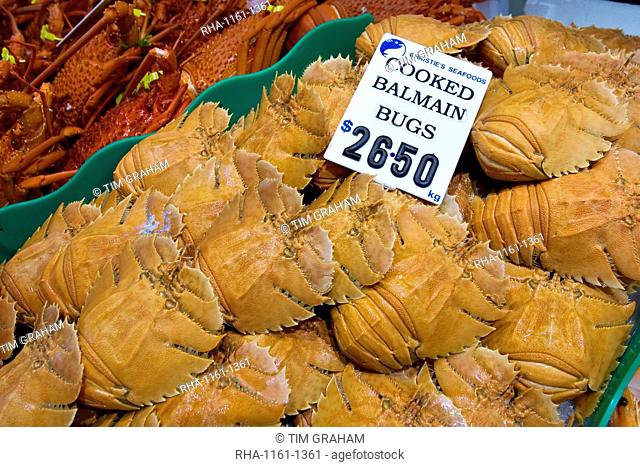 Cooked Balmain Bugs for sale at Sydney Fish Market, Darling Harbour, Australia