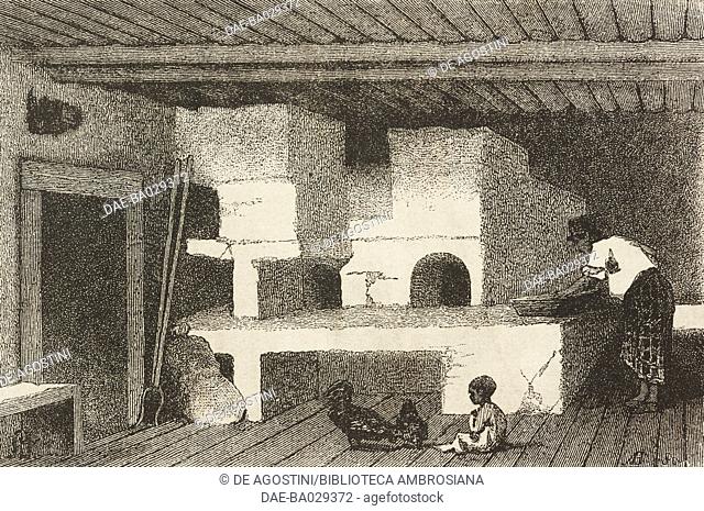 Interior of a Caucasian house, drawing from Travels in the Caucasus by Vasily Vereshchagin (1842-1904), 1864-1865, from Il Giro del mondo (World Tour)