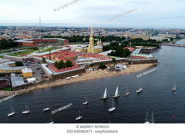 St. Petersburg, Russia - July 24, 2017: Festival of yachts in St. Petersburg on the river neve. Sailing yachts in the river
