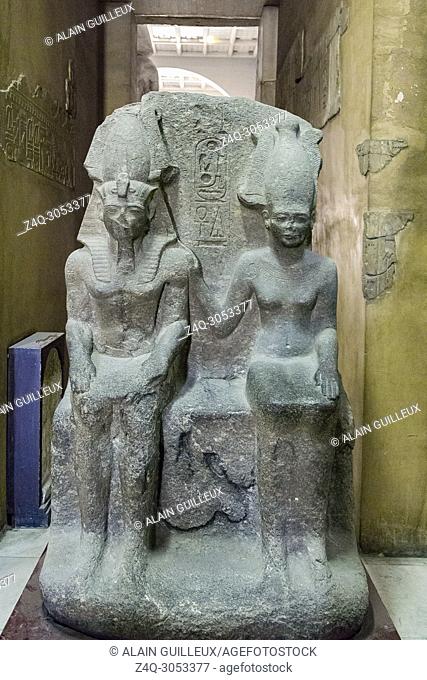 Egypt, Cairo, Egyptian Museum, statue group of king Ramses II and asiatic goddess Anat