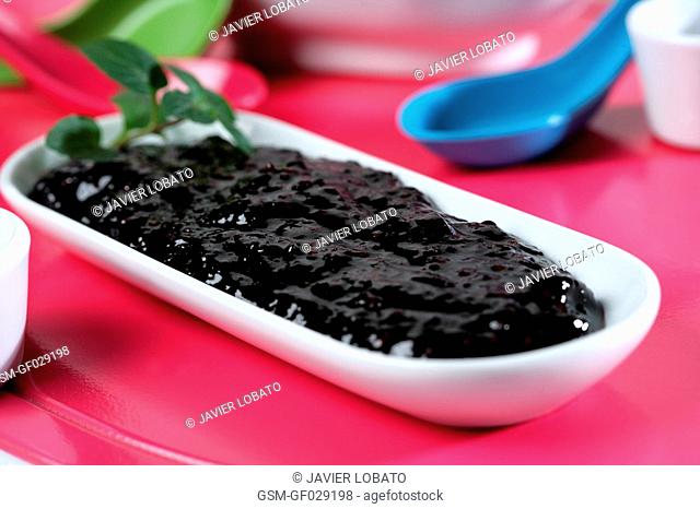 Blackberry jam on a tray