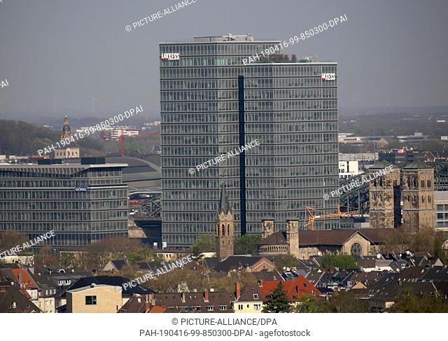16 April 2019, North Rhine-Westphalia, Köln: The Lanxess skyscraper in the Deutz district. Photo: Oliver Berg/dpa. - Köln/North Rhine-Westphalia/Germany