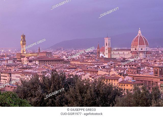 Sunset cityscape with Dome, Florence, Tuscany, Italy, Europe