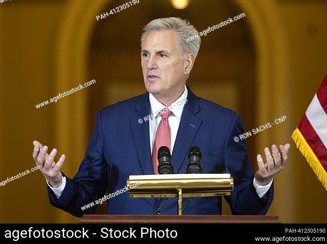 Speaker of the United States House of Representatives Kevin McCarthy (Republican of California) makes remarks at the unveiling ceremony of the statue honoring...