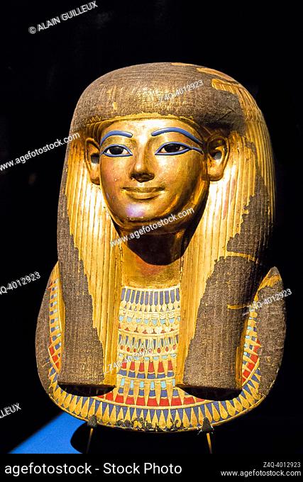 Egypt, Cairo, Egyptian Museum, from the tomb of Yuya and Thuya in Luxor : Gilded mask of Thuya