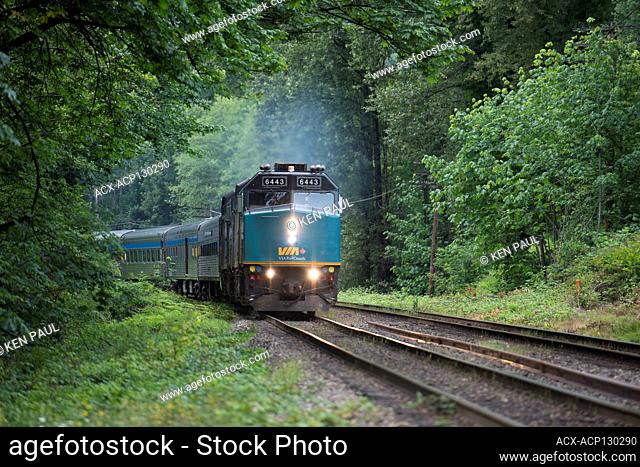 VIA Rail passenger train in Burnaby, British Columbia, Canada