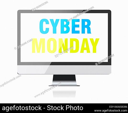 Cyber Monday - text on computer screen, isolated on white background