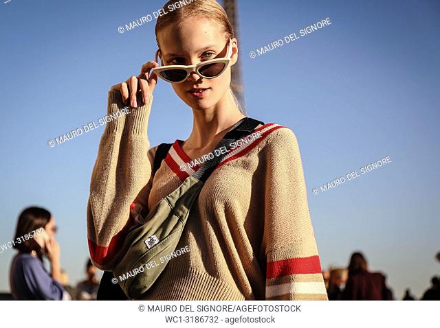 PARIS, France- September 26 2018: Model Alina Egorova on the street during the Paris Fashion Week