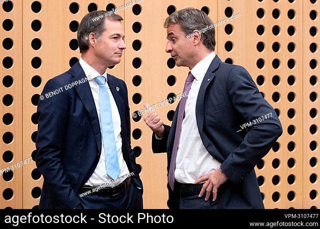 Prime Minister Alexander De Croo and Prime Minister of Greece Kyriakos Mitsotakis pictured during the plenary session of the heads of delegations on the second...