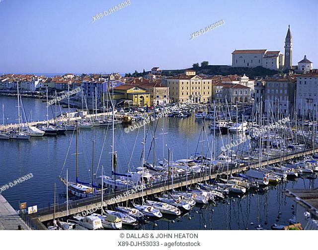 Slovenia, Piran, Harbour and Old Town, Adriatic Sea