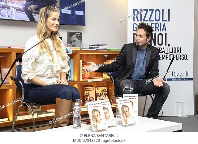 Italian TV host, actress, showgirl and former model Elena Santarelli presents her book Una Mamma lo Sa at Feltrinelli Galleria in Milan with the participation...