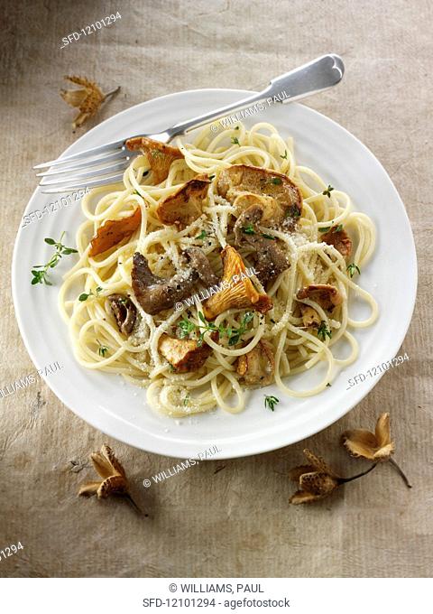 Spaghetti with wild mushrooms and Parmesan
