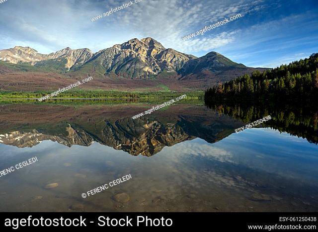The Patricia Lake with beautiful reflecting Pyramid Mountain in the background, Jasper National Park Alberta, Canada