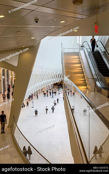 World Trade Center, New York City, NY, USA, World Trade Center Transportation Hub or Oculus designed by Santiago Calatrava architect in Financial District...