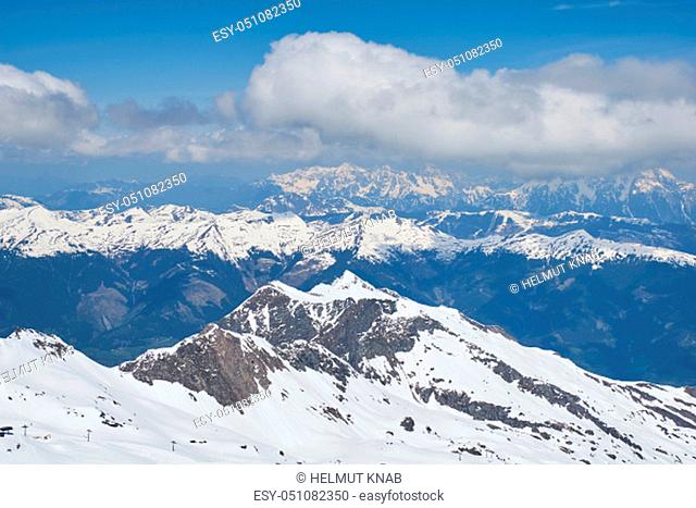View from 3029m high Kitzsteinhorn the peaks of the Hohe Tauern National Park in Austria