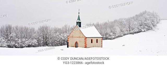 Walberla hill and Walpurgis Chapel in winter, Franconia, Bavaria, Germany