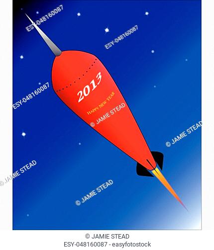 A retro look rocket ship with the message 'Happy New Year - 2013'