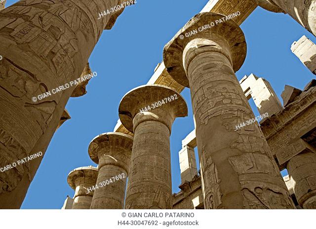 Karnak, Luxor, Egypt. Temple of Karnak sacred to god Amon: the hypostyle hall