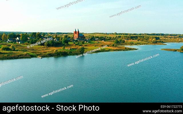 Ikazn, Braslaw District, Vitebsk Voblast, Belarus. Aerial View Of Church of the Body of God