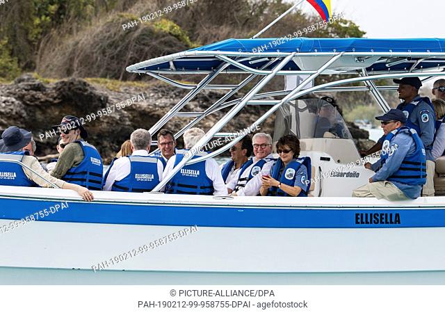 12 February 2019, Colombia, Cartagena: Frank-Walter Steinmeier (M), President of the Swiss Confederation, will travel by boat from the maritime national park...