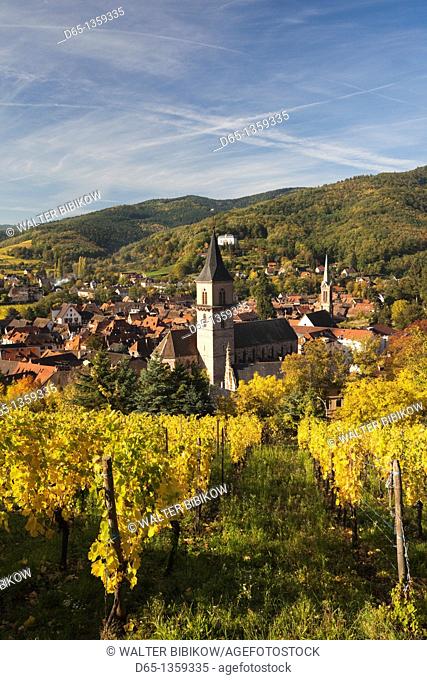 France, Haut-Rhin, Alsace Region, Alasatian Wine Route, Ribeauville, town overview, autumn