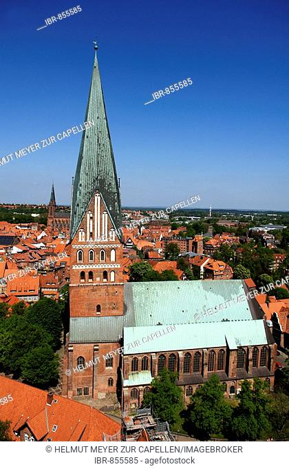 View from the water tower onto Johannis Church, Lueneburg, Lower Saxony, Germany, Europe