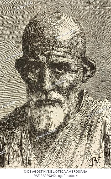 Portrait of an elderly Nogais man, drawing from Travels in the Caucasus by Vasily Vereshchagin (1842-1904), 1864-1865, from Il Giro del mondo (World Tour)