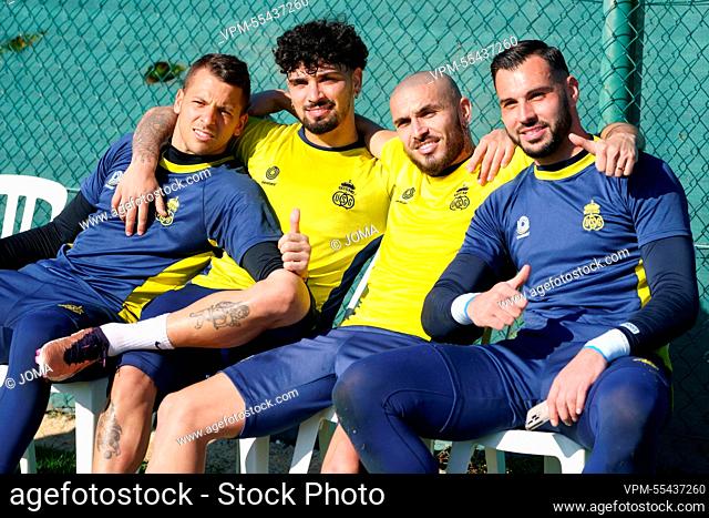 Union's goalkeeper Anthony Moris, Union's Cameron Puertas Castro, Union's Teddy Teuma and Union's goalkeeper Lucas Pirard pictured during a training session at...