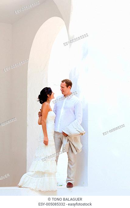 bride couple just married in mediterranean