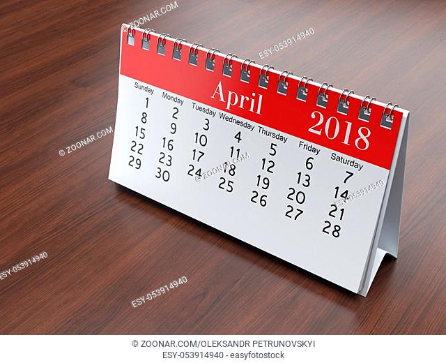 3D rendering flipchart desktop calendar for 2018 year