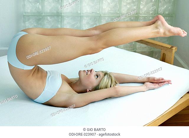 Woman bed stretch