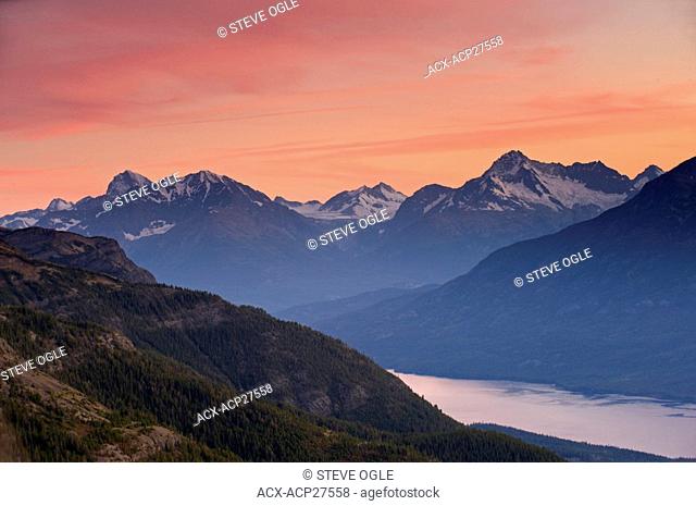 The Coast Mountain Range over Tatlayoko Lake at sunset, British Columbia