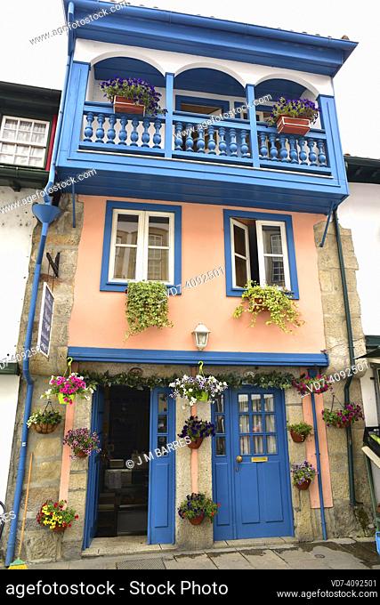 Chaves, traditional colorful houses with verandahs. Vila Real, Tras-os-Montes, Portugal