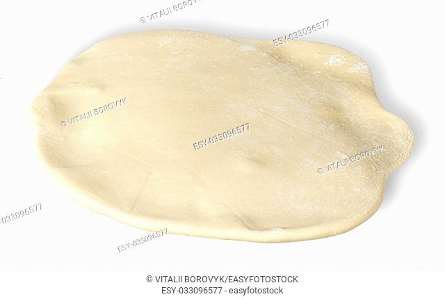 Roll out the dough piece horizontally isolated on white background