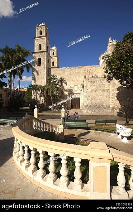 View to the Iglesia De La Tercera Orden Church at the historic center, Merida, Riviera Maya, Yucatan State, Mexico, Central America