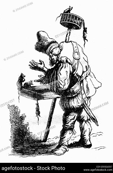 A grotesque Beggars, vintage engraved illustration. Magasin Pittoresque 1836