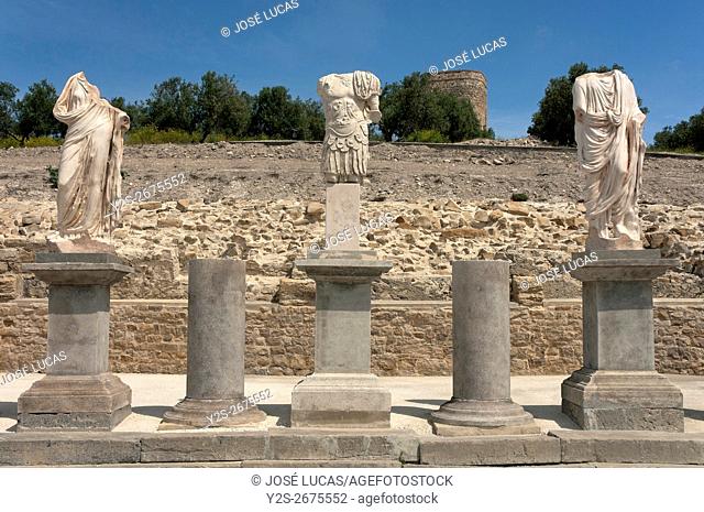 Torreparedones Archaeological Park, statues in the forum-1st century, Baena, Cordoba province, region of Andalusia, Spain, Europe